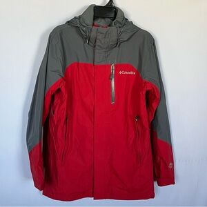 Columbia Red and Gray Hooded Rain Shell Jacket, Men’s Small